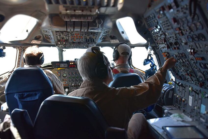 In the cockpit of the DC-8.