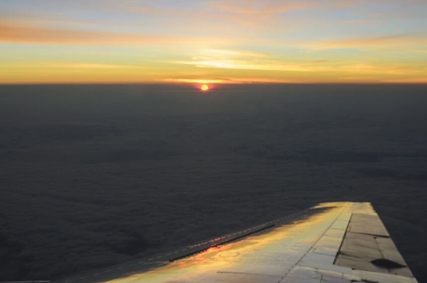 Red sundown on the approach to Ascension Island.